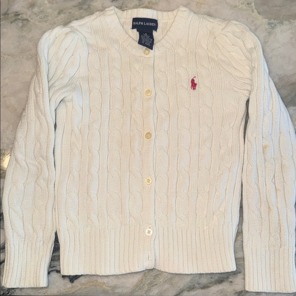 Ralph Lauren Children’s White Cable Knit Cardigan